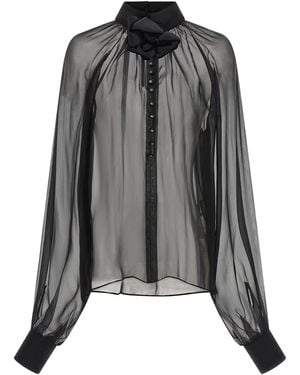 Dolce & Gabbana Chiffon Blouse With Flower - Black