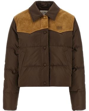 Miu Miu Pongé Tec Down Jacket - Brown
