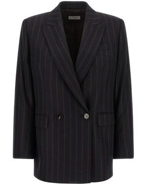 Alberto Biani Pinstripe Flannel Blazer - Black