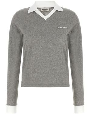 Miu Miu Logo Lettering Polo Shirt - Grey