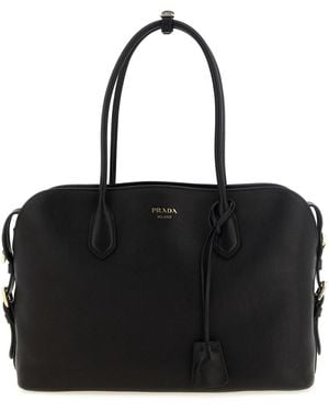 Prada Large Leather Shopping Bag - Black