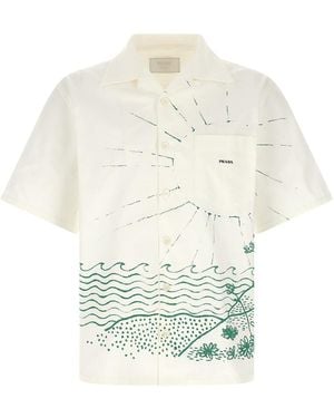 Prada Cotton Bowling Shirt With Graphic Print - White