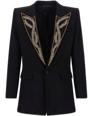 Balmain Leaf Embroidery Blazer - Black