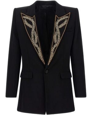 Balmain Leaf Embroidery Blazer - Black