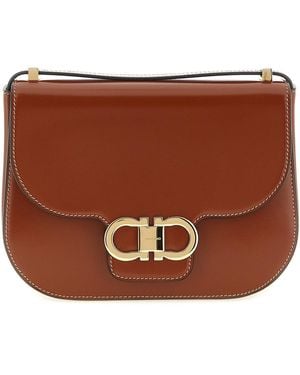 Ferragamo Double Gancini Crossbody Bag - Brown