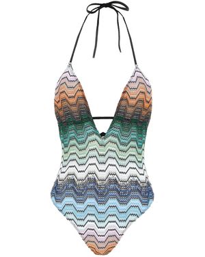 Missoni Einteiliger Badeanzug Mit Griechischem Muster - Blau