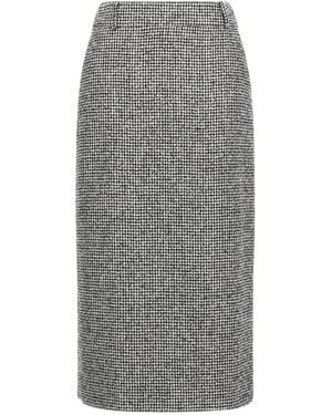 Ermanno Scervino Houndstooth Sheath Longuette Skirt With Back Split - Grey