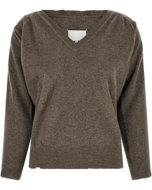 Maison Margiela V-Neck Jumper With Distressed Edges - Green