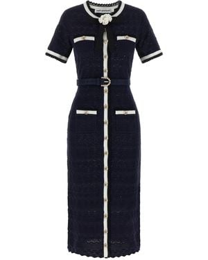 Self-Portrait Self-Portrait Pointelle Knit Midi Dress - Blue