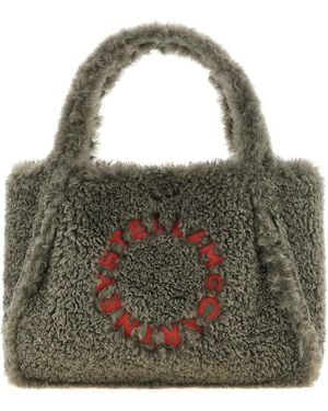 Stella McCartney Logo Faux Shearling Shopper Bag - Grey