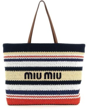 Miu Miu Large Raffia Shopping Bag - Black