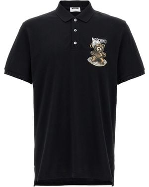 Moschino Teddy Logo Print Polo T-Shirt - Black