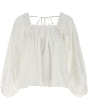 FARM Rio Blouse With Square Neckline And Scalloped Hem - White
