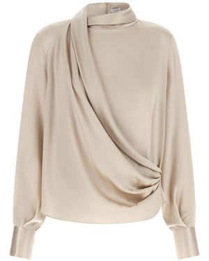 Brunello Cucinelli Asymmetric Draped Blouse - Natural