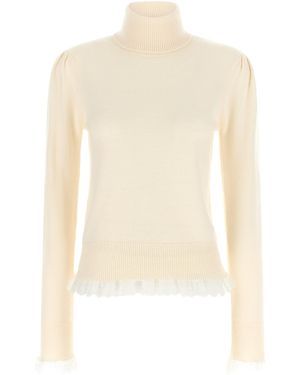 Ganni Turtleneck Jumper With Lace Trim - White