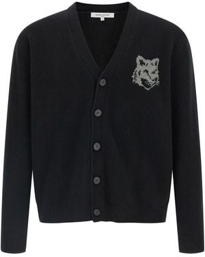 Maison Kitsuné Cardigan 'Fox Head Intarsia Merino' - Schwarz