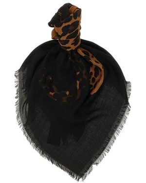 Saint Laurent Sciarpa 'Cassandre' Motivo Leopardo - Nero