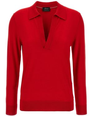 Brioni Cashmere And Silk Polo Shirt - Red