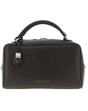 Brunello Cucinelli Borsa A Mano 'Boston Explorer' Media - Nero