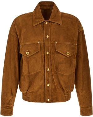 Versace Suede Leather Blouson With Medusa Buttons - Brown