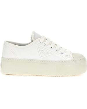 Prada Logo Canvas Trainers - White