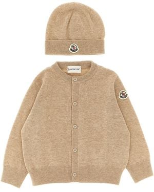 Moncler Cardigan + Logo Embroidery Beanie - Natural