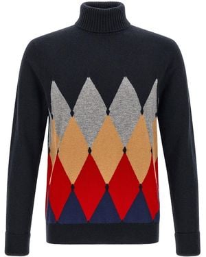 Ballantyne Kaschmir-Rollkragenpullover Mit 'Classic Diamond' Intarsienmuster - Rot