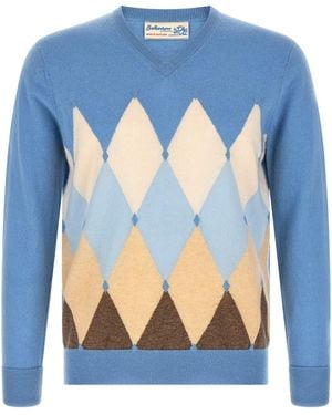 Ballantyne Pullover Mit Intarsienmuster 'Classic Diamond' - Blau