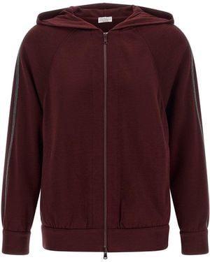 Brunello Cucinelli Zip Hoodie With Monili Detail - Purple
