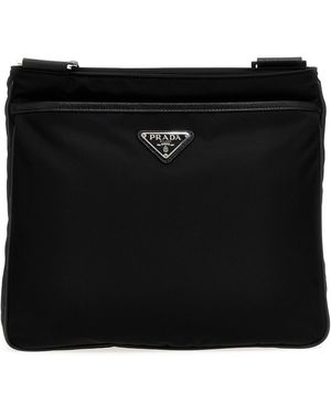 Prada Borsa A Tracolla Con Logo Triangolo Smaltato - Nero