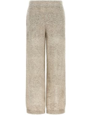 Brunello Cucinelli 'dazzling Abstact Leaf' Trousers - Natural