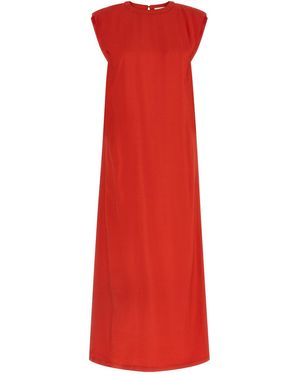 Nude Round-neck Dress - Red