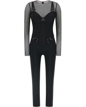 Elisabetta Franchi Jersey And Tulle Jumpsuit - Black