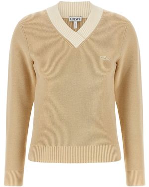 Loewe 'Double L' Ribbed Knit Jumper - Natural