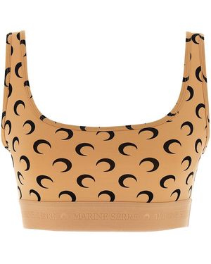 Marine Serre 'moon Printed Jersey' Cropped Top - Natural