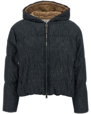 Brunello Cucinelli Denim-effect Twill Down Jacket - Black