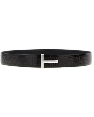 Tom Ford Cintura Reversibile Pelle Coccodrillo - Nero