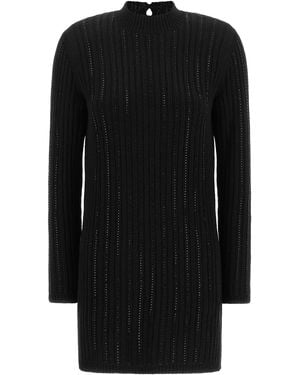 Twinset Ribbed Knit Dress With Rhinestones - Black