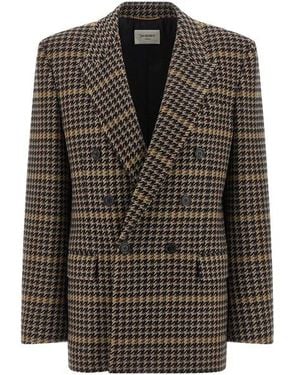 Saint Laurent Blazer Doppiopetto Pied-De-Poule - Nero
