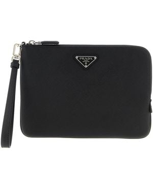 Prada Clutch Aus Saffian-Optik - Schwarz