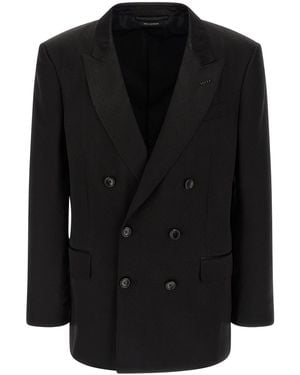 Tom Ford Double-Breasted Blazer With Signature Lapel Pin - Black