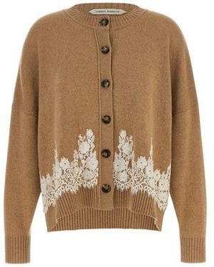 Alberta Ferretti Cardigan Inserto Pizzo - Marrone