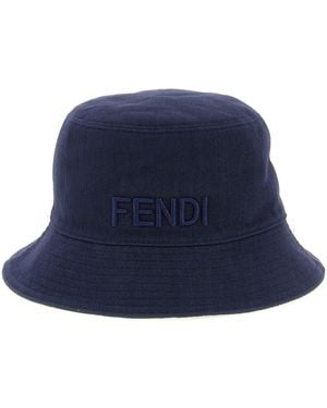 Fendi Reversible Bucket Hat With Ff Motif - Blue