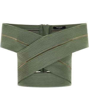 Balmain Off-the-shoulder Crop Top - Green