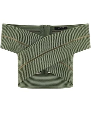 Balmain Off-the-shoulder Crop Top - Green