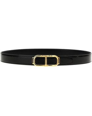 Tom Ford Cintura 'Patent Printed Python Stadium T' - Nero