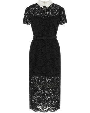 Self-Portrait Self-Portrait Floral Lace Midi Dress With Contrast Collar - Black