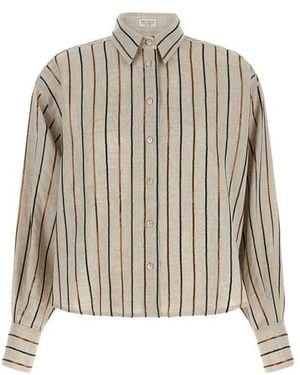 Brunello Cucinelli Camicia 'Sparkling Stripes' - Bianco