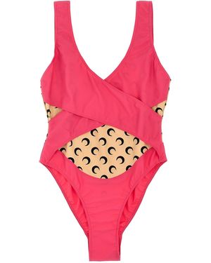 Marine Serre 'all Over Moon' One-piece Swimsuit - Pink