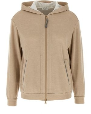 Brunello Cucinelli 'precious Zipper Pull' Hoodie - Natural